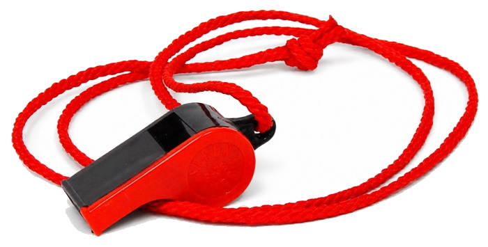 Black and red P-38 whistle with a red polypropylene cord