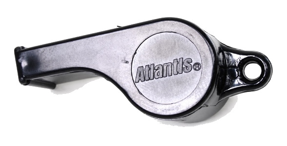 Black Model P-38 whistle with a custom Atlantis molded cap