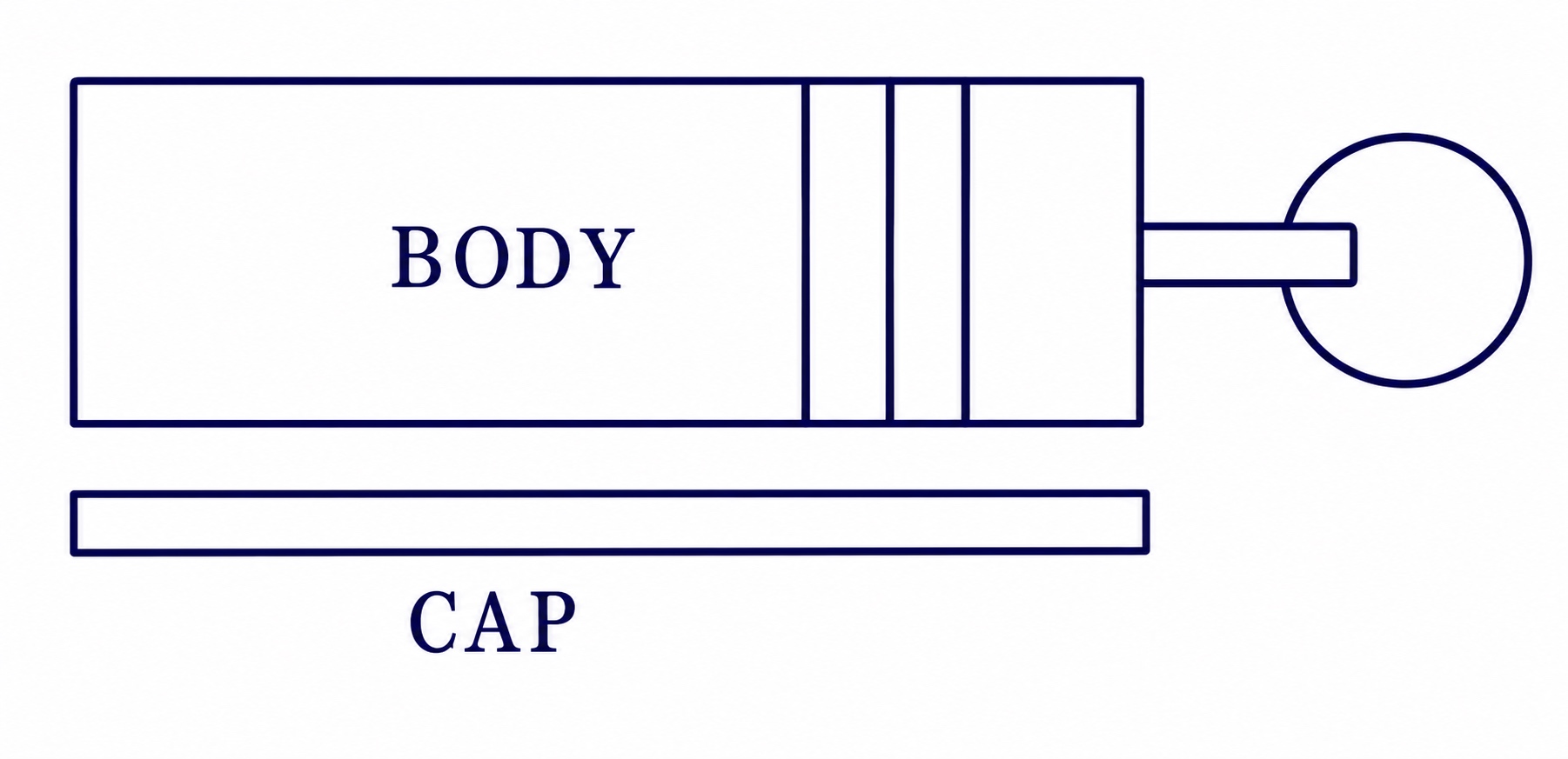 Diagram showing the separate body and cap of a P-38 whistle