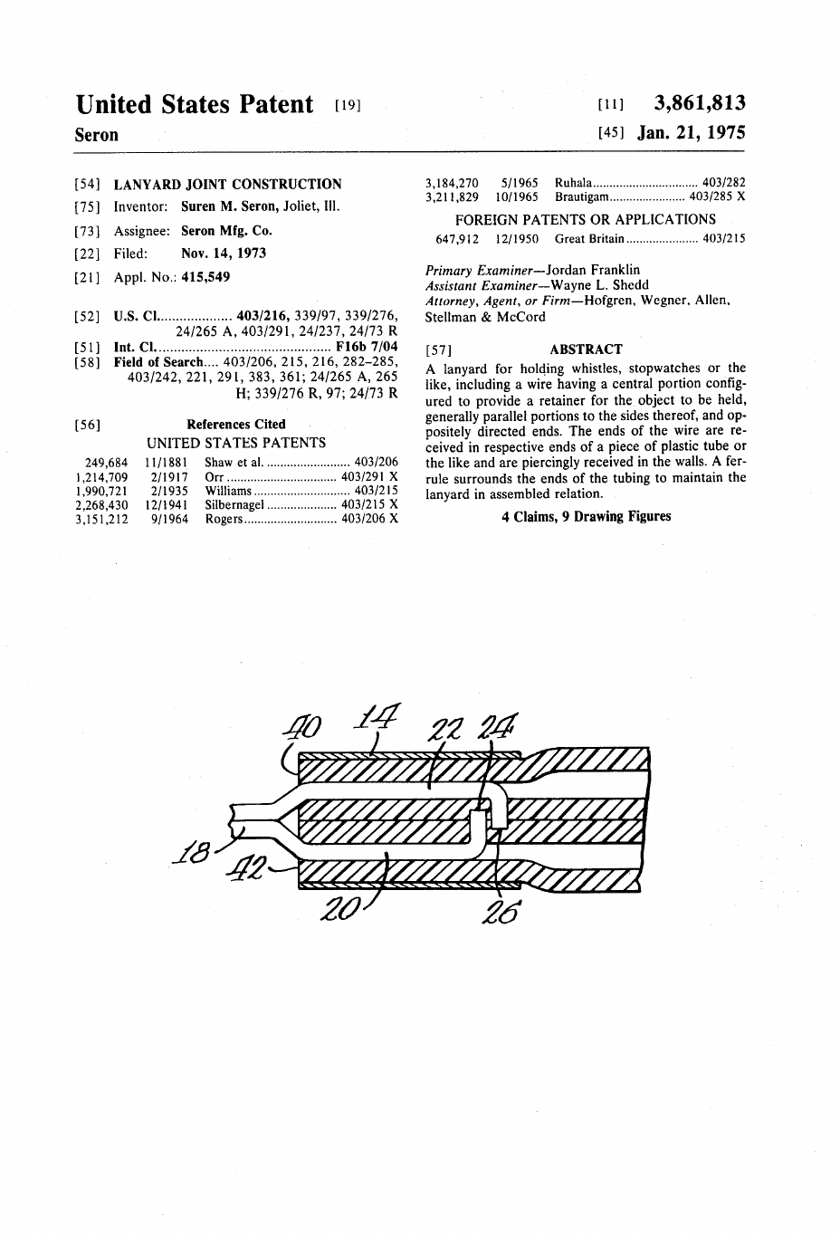 US-3861813-A Lanyard joint construction patent drawing